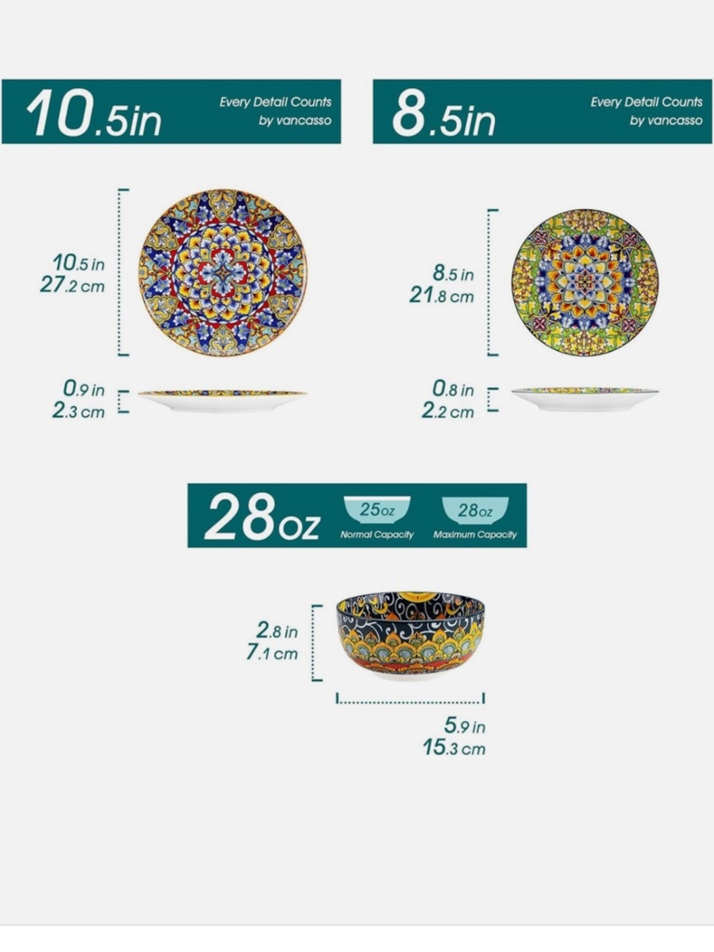 12 Pieces Dinnerware Sets, Service for 4 (12 Pcs), Bohemian Style - Picture 2 of 9